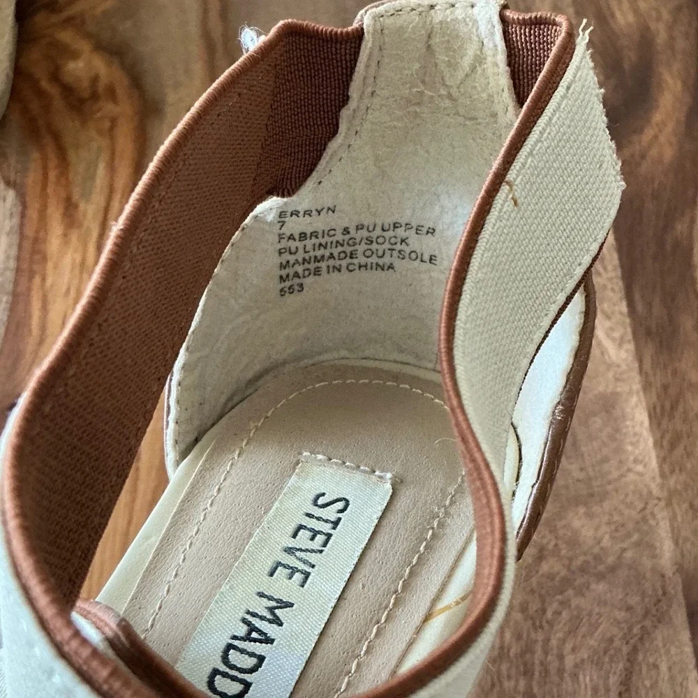 Steve Madden Erryn Womens Espadrille Wedge Sandals Cream Brown Size 7 Jute Heel‎
